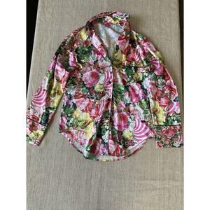 VICTORIA'S SECRET X Mary Katrantzou Pajama Top Womens Pink Floral Satin XS